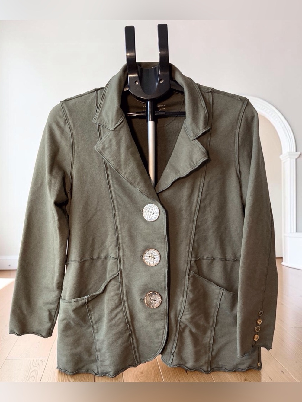 Neon Buddha Green Cotton Button Front Jacket Blazer L Art To Wear